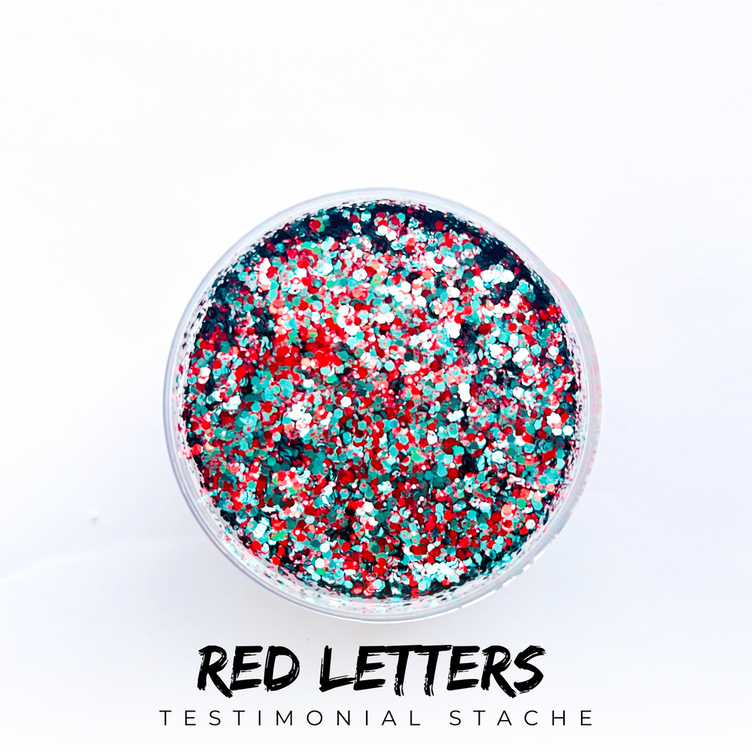 Red Letters| Testimonial Stache